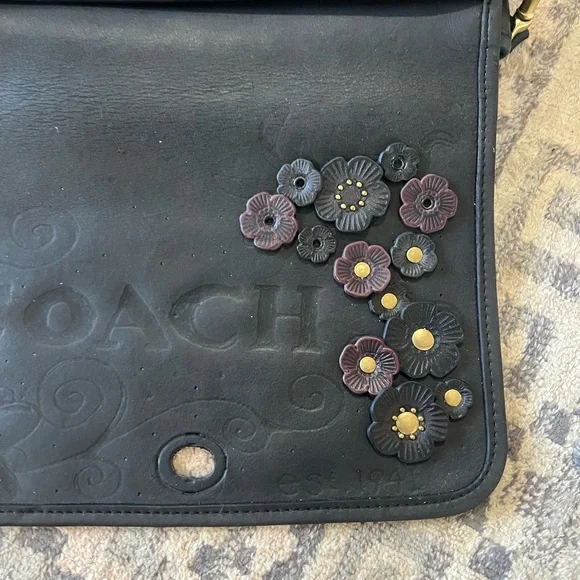 AUTH Vintage 1990-1993 Black Coach Pocket Purse 9755 Tea Rose Upcycle - Picture 12 of 12